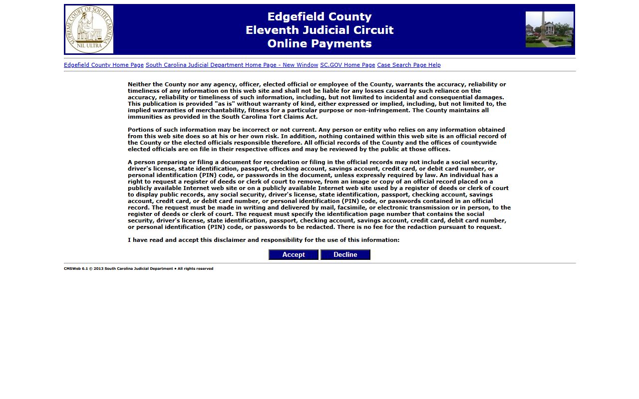 Edgefield County court records after jail arrest online payments Public Index source