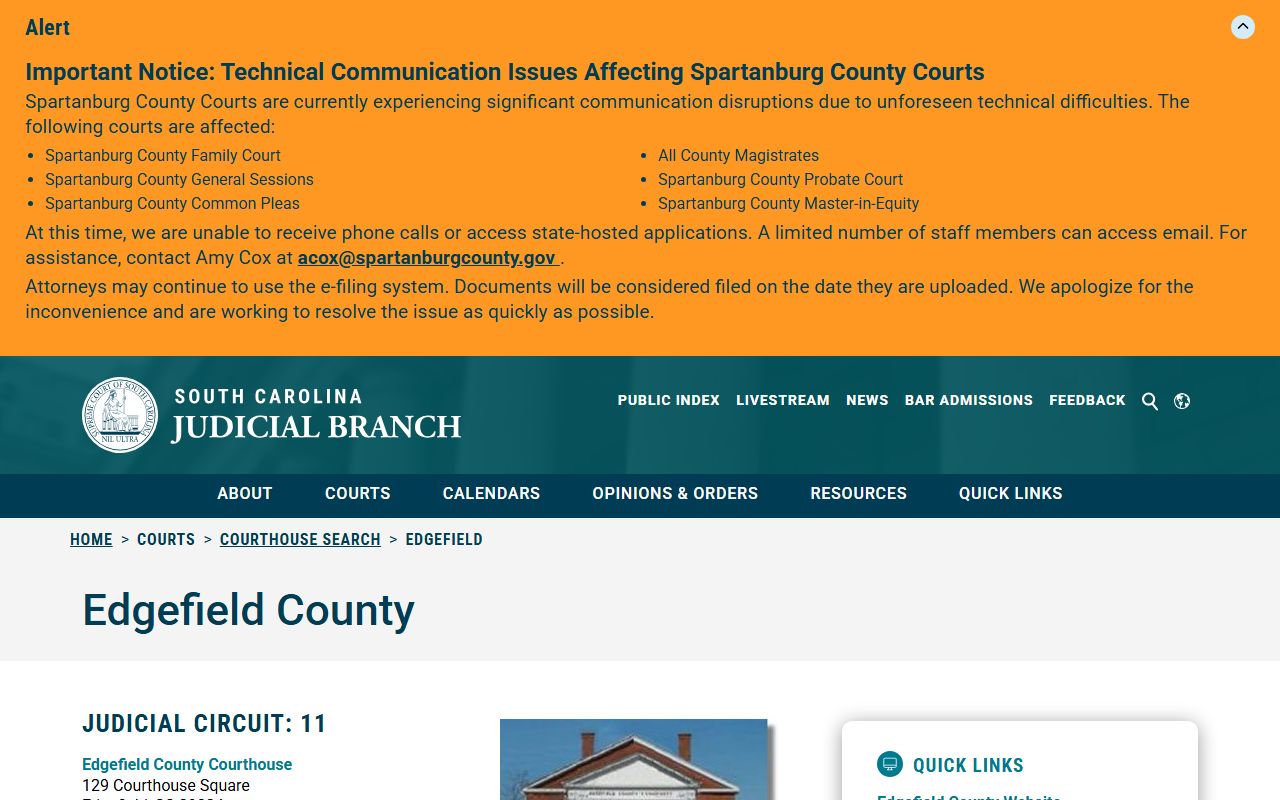 Edgefield County inmate population Judicial Branch courthouse profile