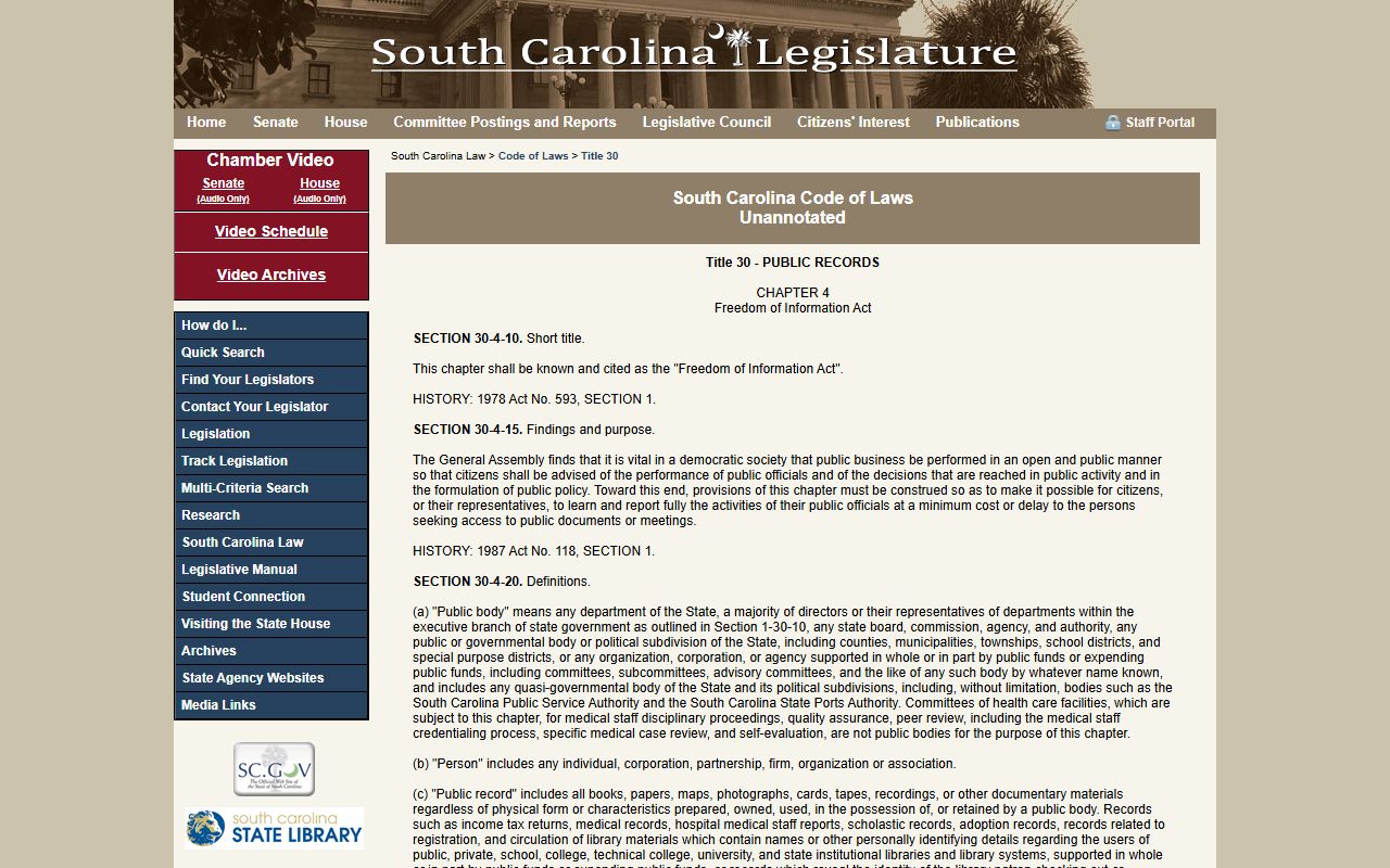 Edgefield County inmate population South Carolina FOIA public records statute